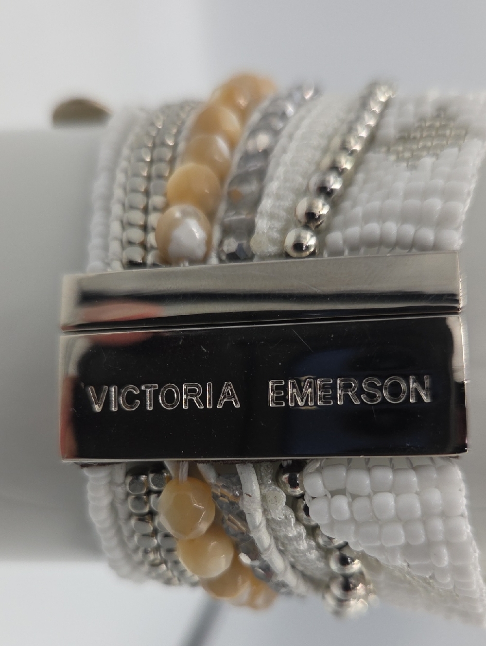 Victoria Emerson 7 Strand White & Beige Layered Beaded Bracelet - Picture 3 of 6
